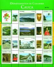 Hoja de estampillas Departamento del Cauca