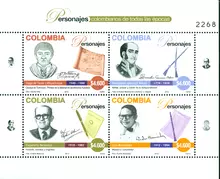 Hoja de estampillas Personajes colombianos de todas las &eacute;pocas