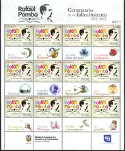 Hoja de estampillas Rafael Pombo centenario de su fallecimiento