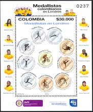 Hoja filat&eacute;lica emisi&oacute;n especial Medallistas colombianos en Londres