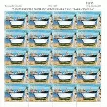 Hoja de estampillas Escuela Naval de Suboficiales A.R.C. Barranquilla 75 a&ntilde;os