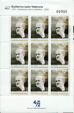 Hoja de estampillas  Guillermo Le&oacute;n Valencia 100 a&ntilde;os de su natalicio
