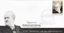 Sobre de primer d&iacute;a  Guillermo Le&oacute;n Valencia 100 a&ntilde;os de su natalicio