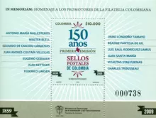 Hoja filat&eacute;lica conmemorativa de la primera emisi&oacute;n de Sellos Postales en Colombia