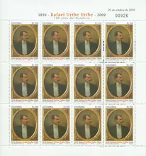 Hoja de estampillas Rafael Uribe Uribe 150 a&ntilde;os de su natalicio