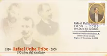 Sobre de primer d&iacute;a Rafael Uribe Uribe 150 a&ntilde;os de su natalicio
