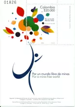 Hoja filat&eacute;lica Por un mundo libre de minas