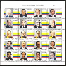 Hoja de estampillas Mandatarios de Colombia