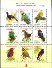 Hoja de estampillas Aves colombianas en peligro de extinci&oacute;n
