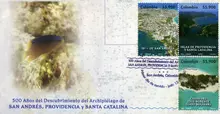 Sobre de primer d&iacute;a #3 500 a&ntilde;os descubrimiento Archipi&eacute;lago de San Andr&eacute;s