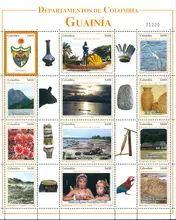 Hoja de estampillas Departamentos de Colombia Guain&iacute;a