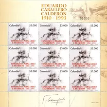 Hoja de estampillas Eduardo Caballero Calder&oacute;n 1910-1993