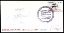 Sobre de primer d&iacute;a Eduardo Caballero Calder&oacute;n 1910-1993