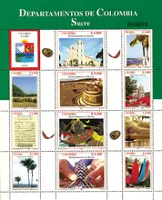 Hoja de estampillas Departamentos de Colombia Sucre