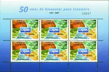 Hoja de estampillas Cafam 50 a&ntilde;os