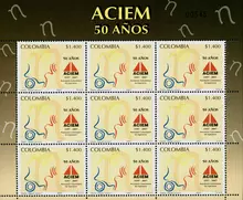 Hoja de estampillas Asociaci&oacute;n Colombiana de Ingenieros 50 a&ntilde;os