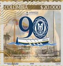 Estampilla Conmemoraci&oacute;n del Nonag&eacute;simo Aniversario de la Escuela Naval de Cadetes Almirante Padilla
