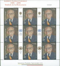Hoja de estampillas Centenario natalicio Alberto Lleras Camargo 1906-2006