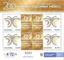 Hoja de 4 estampillas Colombia-México1821-2021