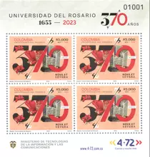 Hoja de 4 estampillas Universidad del Rosario 370 años 1653-2023 