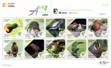 Hoja de 10 estampillas Aves Departamento de Caldas