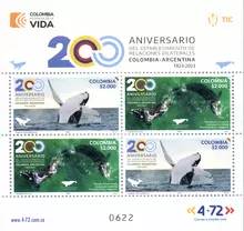 Hoja de 4 estampillas Colombia-Argentina 200 a&ntilde;os relaciones bilaterales