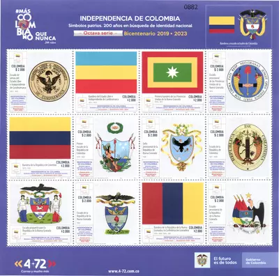 14 de 2021. S&iacute;mbolos patrios, 200 a&ntilde;os en b&uacute;squeda de identidad nacional octava serie Bicentenario 2019-2023 Independencia de Colombia. (05/08/2021)