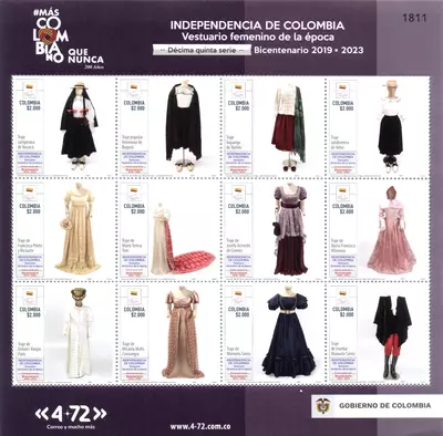 25 de 2022. Vestuario femenino de la &eacute;poca d&eacute;cima quinta serie Bicentenario 2019-2023 Independencia de Colombia. (15/11/2022)