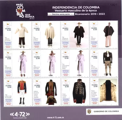 26 de 2022. Vestuario masculino de la &eacute;poca d&eacute;cima sexta serie Bicentenario 2019-2023 Independencia de Colombia. (18/11/2022)