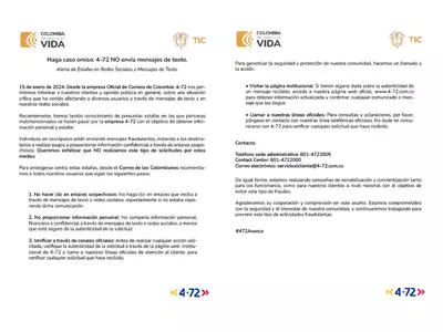 Haga caso omiso 4-72 NO env&iacute;a mensajes de texto.