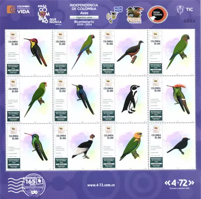 5 de 2024. Aves Vig&eacute;sima serie Bicentenario 2019-2024 Independencia de Colombia