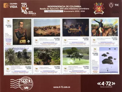 7 de 2024. Batalla de Ayacucho, 200 a&ntilde;os Infanter&iacute;a colombiana Vig&eacute;sima primera serie Bicentenario 2019-2024 Independencia de Colombia