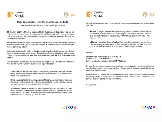Haga caso omiso 4-72 NO env&iacute;a mensajes de texto.
