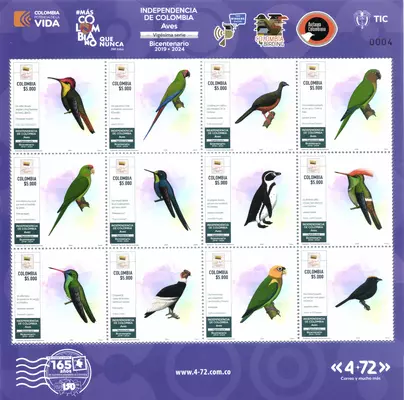 5 de 2024. Aves Vig&eacute;sima serie Bicentenario 2019-2024 Independencia de Colombia