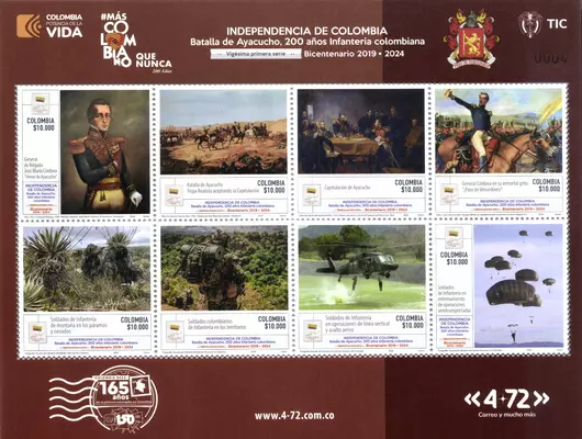 7 de 2024. Batalla de Ayacucho, 200 a&ntilde;os Infanter&iacute;a colombiana Vig&eacute;sima primera serie Bicentenario 2019-2024 Independencia de Colombia